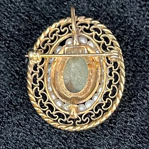 Rare WINARD Vintage Elegant Jade and Pearl Brooch/Pendant - Picture 5 of 9